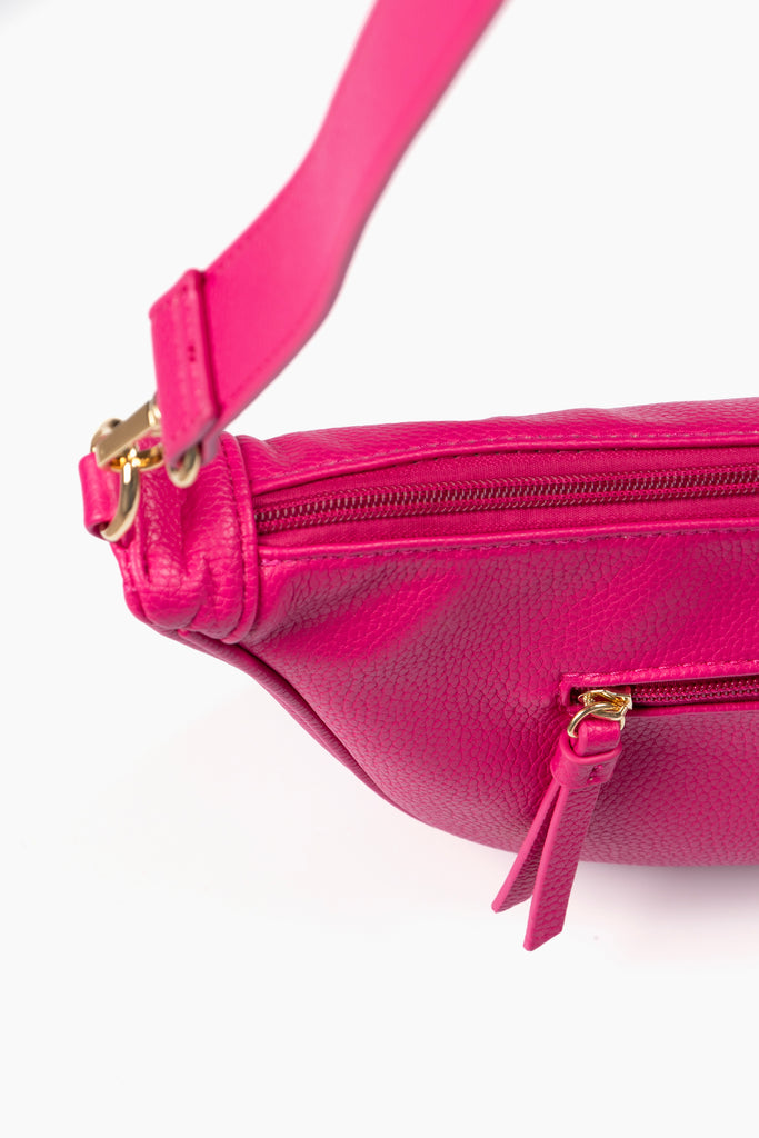 pink-faux-leather-half-moon-bag-wristlet-purse-2-piece-set-zip-closing