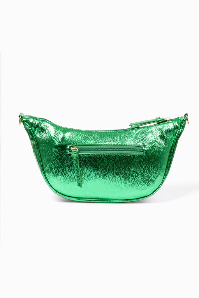 metallic-green-faux-leather-half-moon-bag-earbuds-case-2-piece-set-bag
