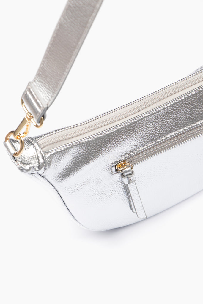 silver-faux-leather-half-moon-bag-earbuds-case-2-piece-set-bag