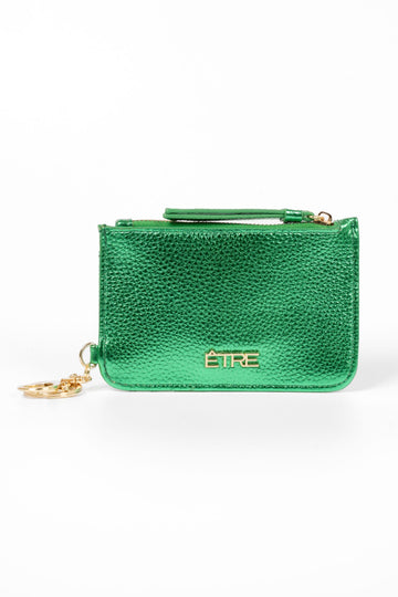 mia-card-holder-green-metallic-faux-leather-front