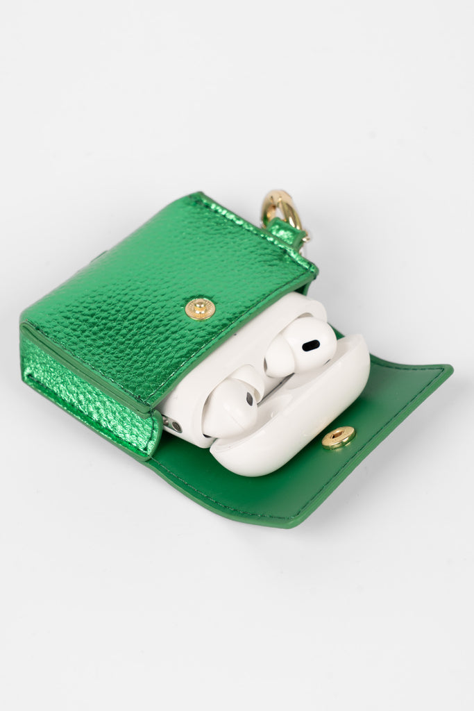 asher-wireless-earbuds-case-metallic-green-faux-leather-with-earphones-inside