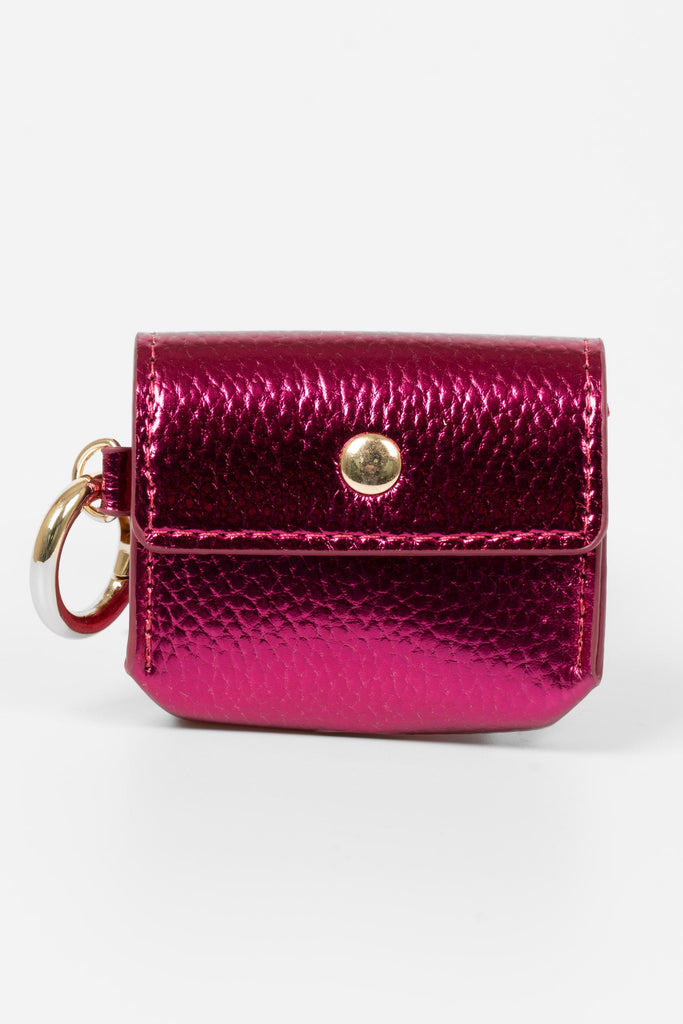 metallic-pink-faux-leather-half-moon-bag-earbuds-case-2-piece-set-headphones-pouch