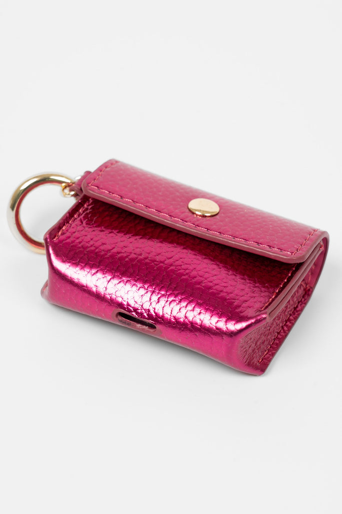 asher-wireless-earbuds-case-metallic-hot-pink-faux-leather-front-button-closure