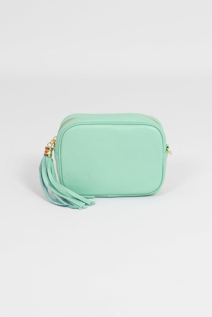 mint green genuine leather crossbody bag with detachable bag strap