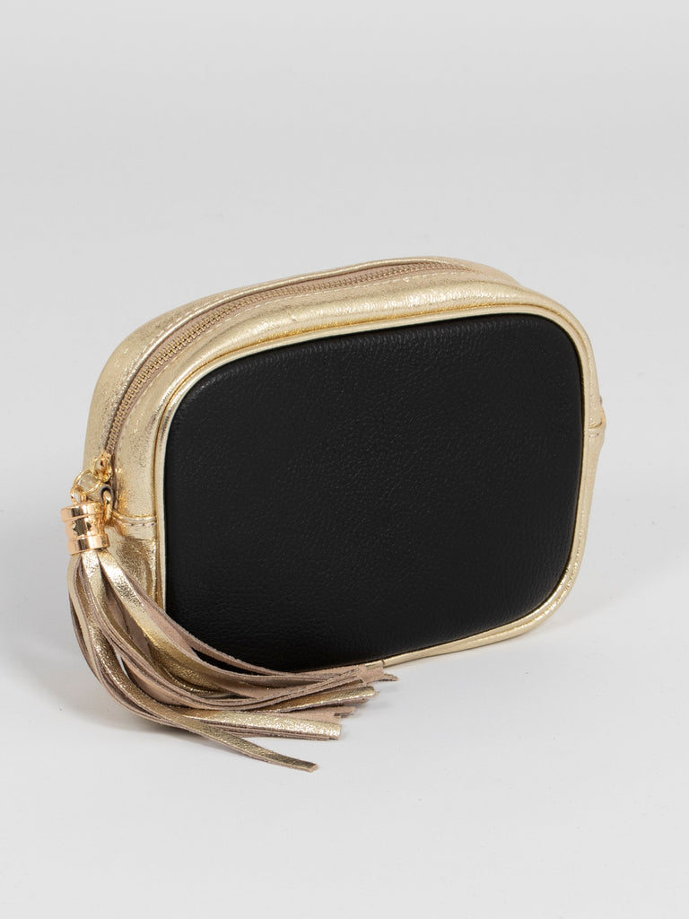 black and gold leather crossbody bag