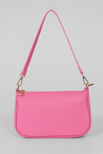 hot pink leather baguette handbag