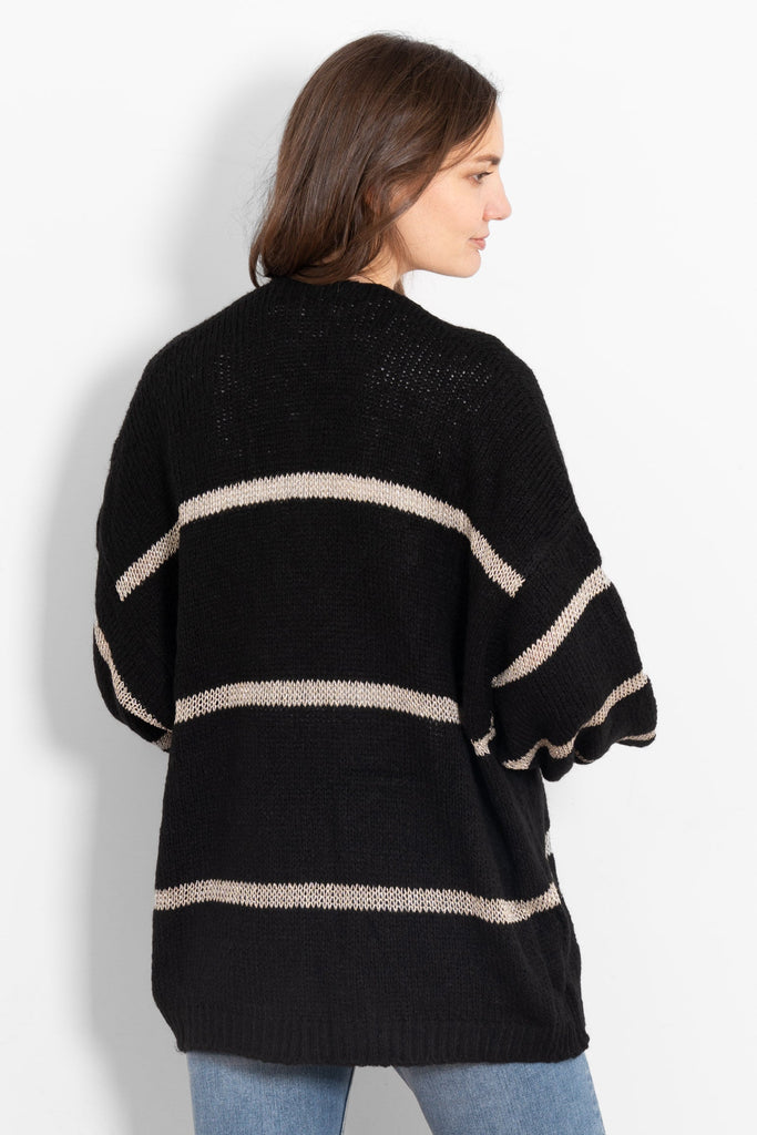 lucy-wool-blend-cardigan-black-gold-striped-rear-view-gold-glitter-stripes