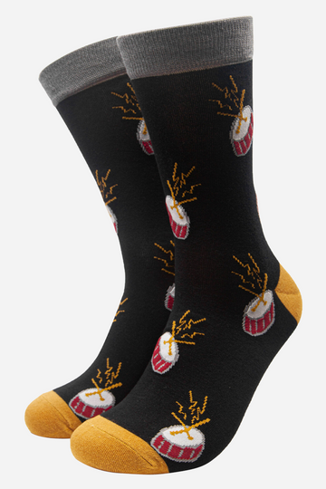 black bamboo dres socks with drums all over