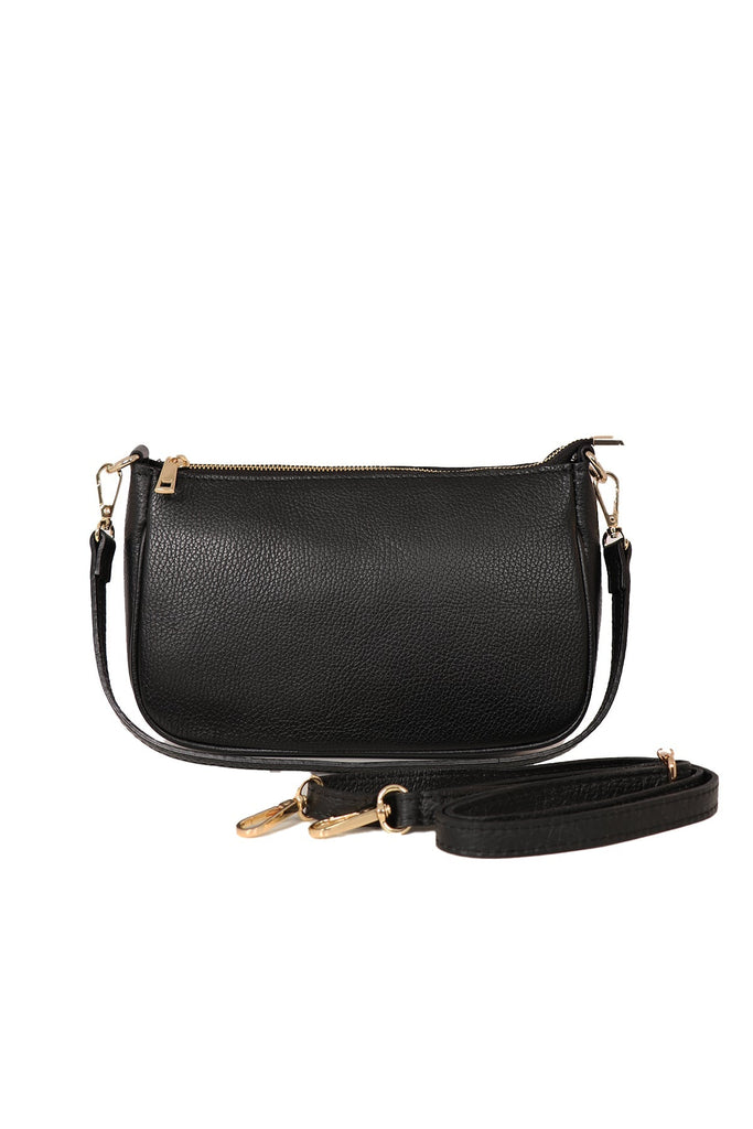italian leather black baguette handbag