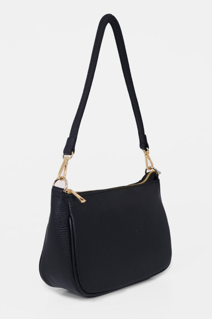 chloe-italian-leather-baguette-bag-navy-blue-pebbled-side-view
