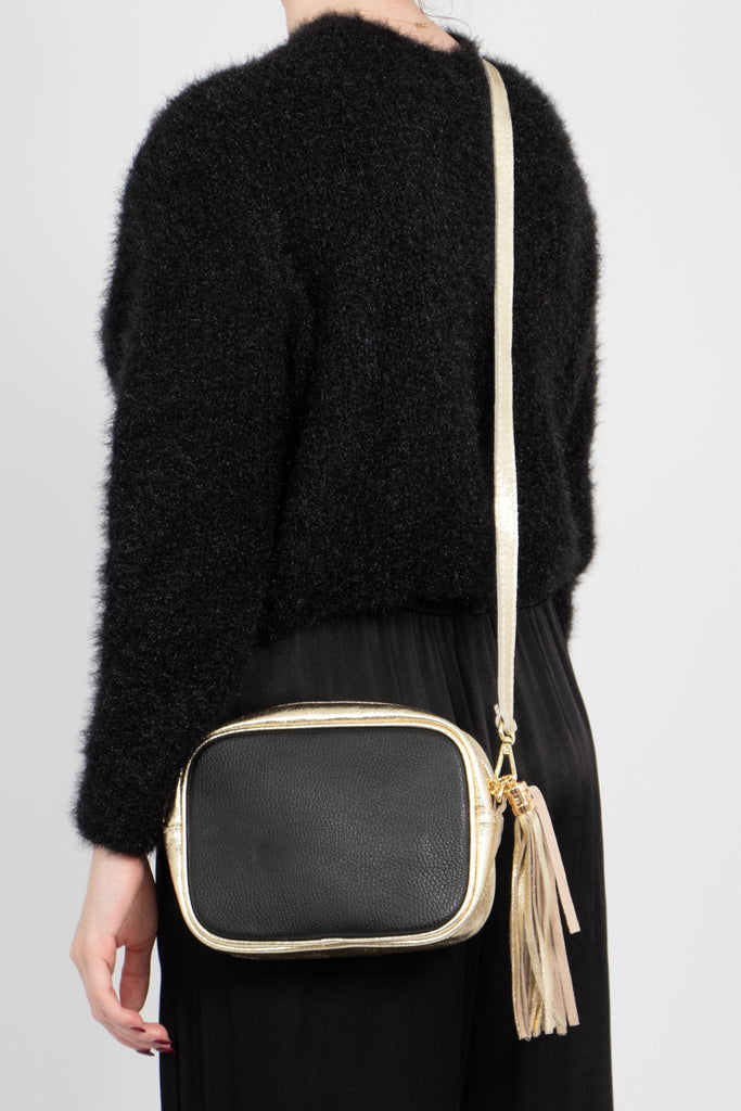 beau-italian-leather-crossbody-bag-black-gold-pebbled-worn-by-model