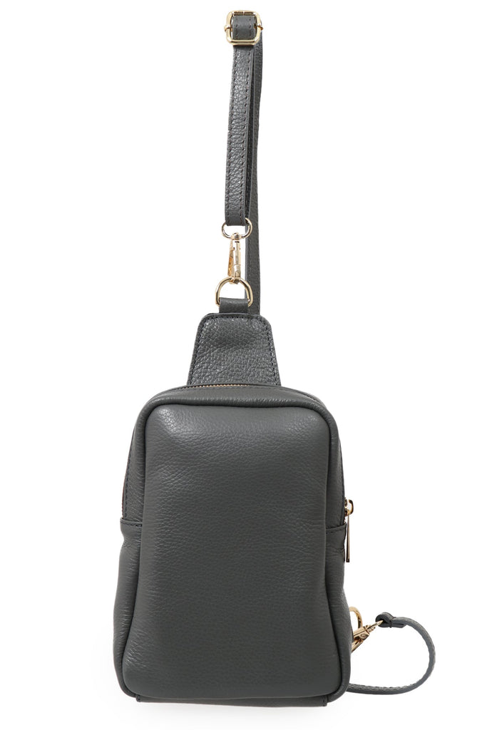 dark grey italian leather crossbody sling bag with detachable strap