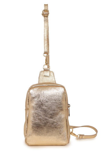 metallic gold leather sling bag with detachable bag strap