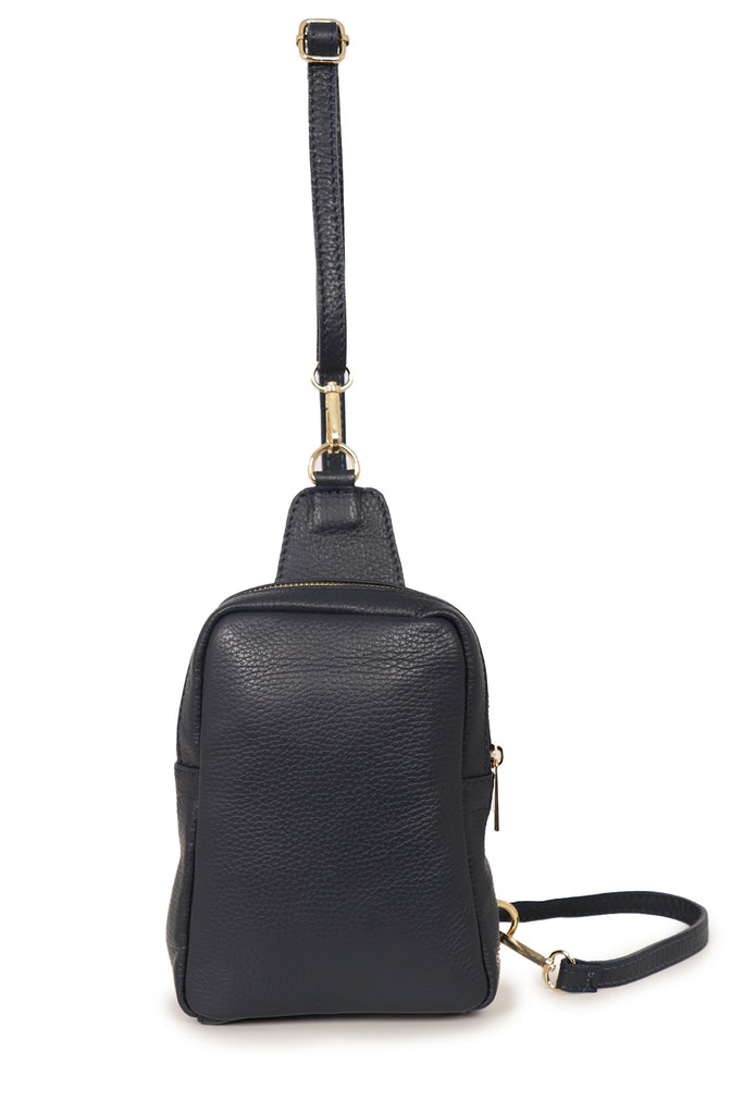 navy blue leather sling bag with detachable bag strap