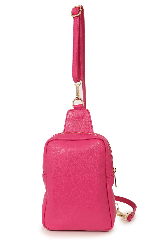 raspberry pink sling bag with a detachable adjustable strap