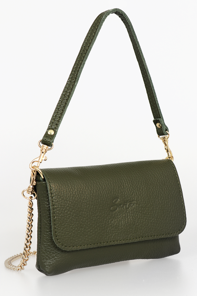 side view of the khaki mini bag