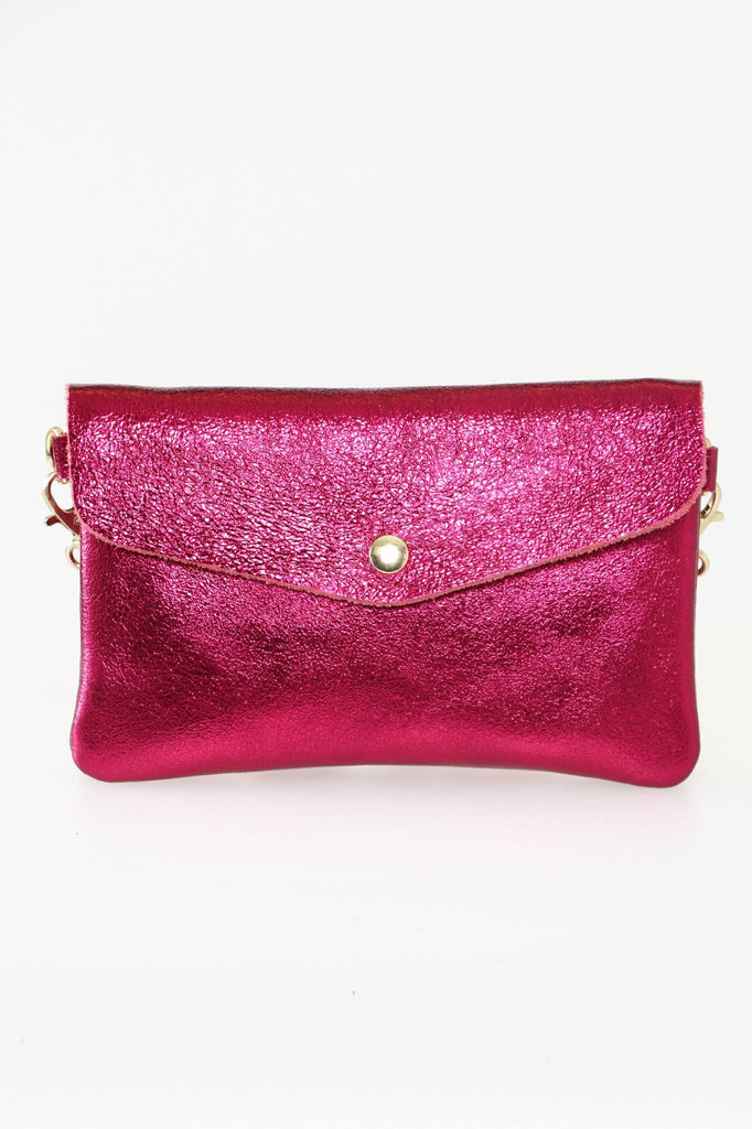 magenta pink leather wristlet wallet bag