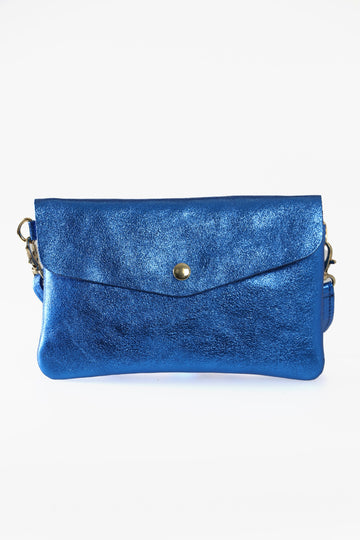 metallic blue leather wristlet coin purse