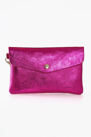 metallic pink leather wristlet coin purse bag