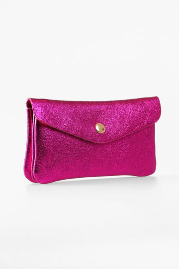 medium sized metallic pink sparkly leather coin purse