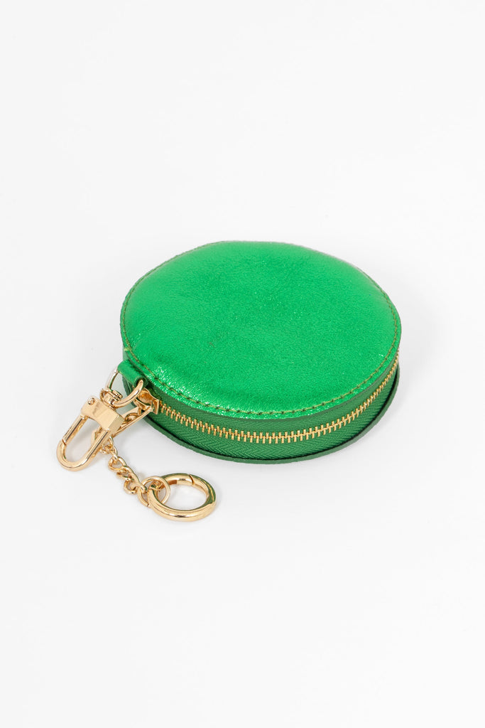 metallic green coin purse with zip closure