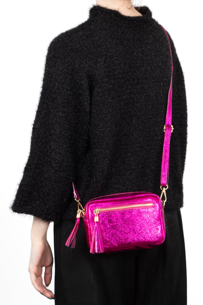 fleur-italian-leather-small-crossbody-bag-raspberry-metallic-worn-by-model