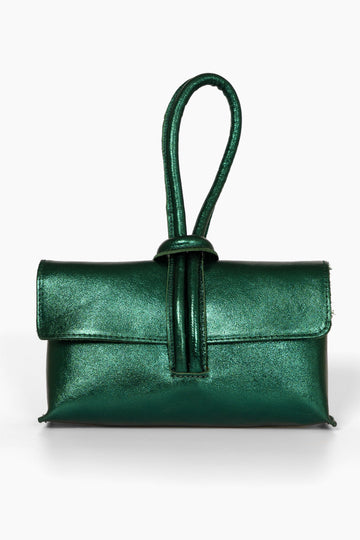 trixie-emerald-green-metallic-italian-leather-clutch-bag-front-view