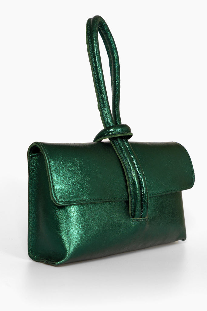trixie-emerald-green-metallic-italian-leather-clutch-bag-side-view-loop-handle