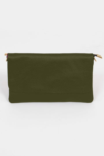 britta-italian-leather-clutch-bag-khaki-pebbled-front-view-folded-over