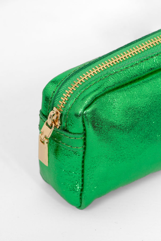 allegra-italian-leather-cosmetic-bag-green-metallic-close-up