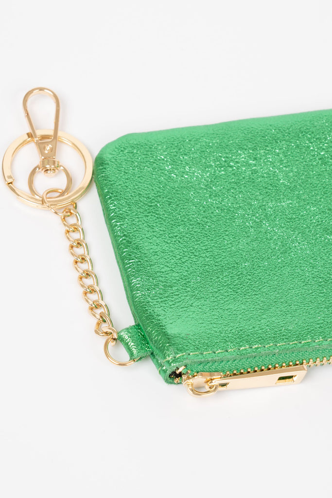 vittoria-italian-leather-small-clip-on-purse-green-metallic-close-up