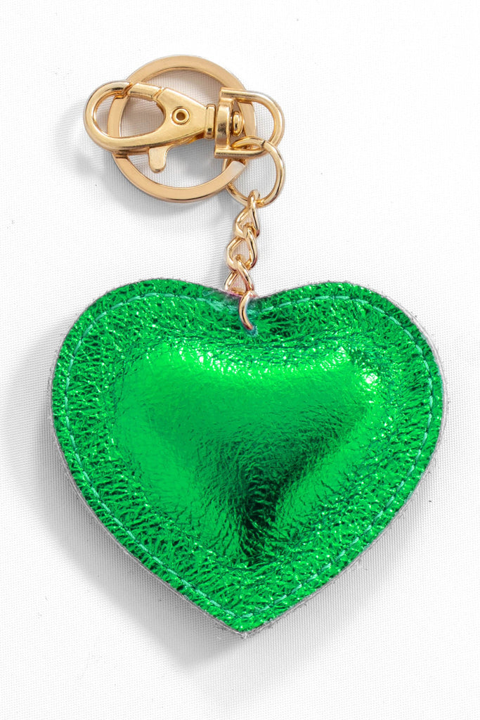 valentina-italian-leather-love-heart-keyring-green-metallic-close-up