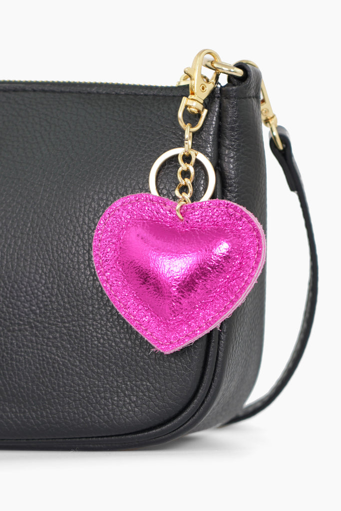 valentina-italian-leather-love-heart-keyring-raspberry-metallic-attached-to-handbag