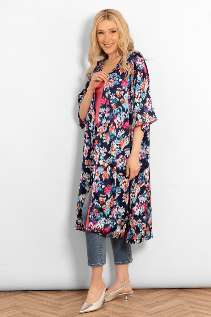 lined-silky-mid-length-kimono-jacket-navy-blue-floral-side-view-split