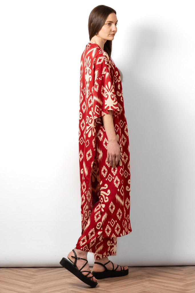 serena-lightweight-long-kimono-red-ikat-side-view-midi-length-long-robe