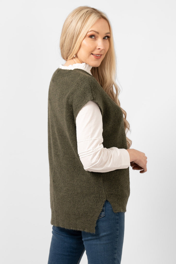 reese-wool-blend-tank-top-khaki-side-view-showing-the-split-hem-and-sleeveless-design