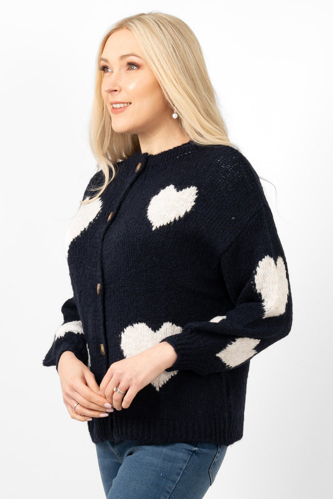 lexi-wool-blend-cardigan-navy-blue-cream-love-hearts-side-view-showing-white-hearts-on-the-sleeve-and-front