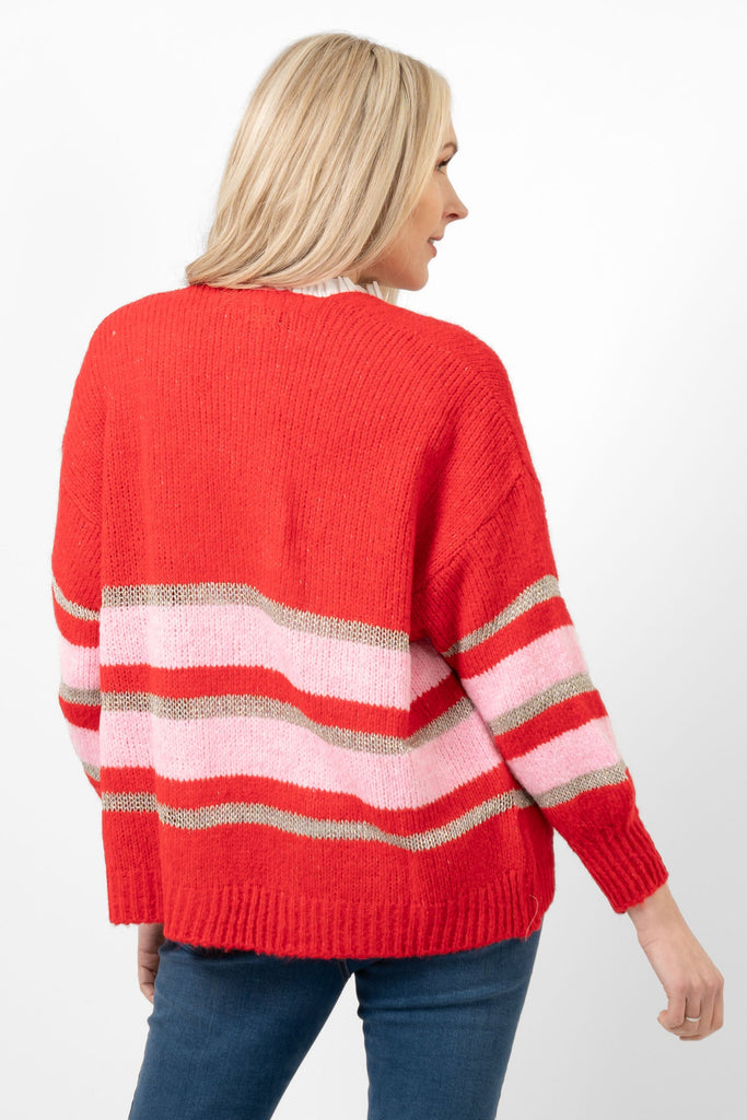 paris-wool-blend-cardigan-red-light-pink-gold-striped-back-of-the-cardigan-showing-the-striped-pattern-on-the-rear