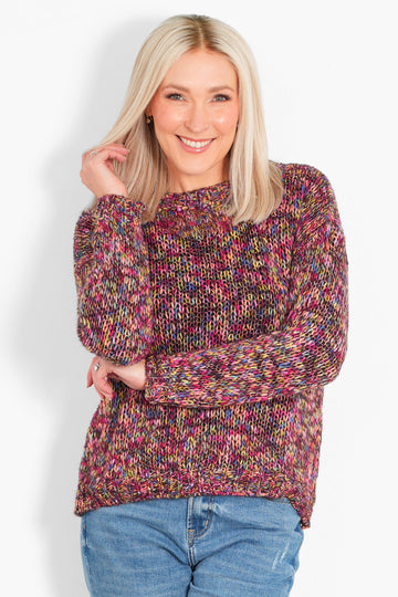 wyatt-wool-blend-jumper-berry-speckled-model-front-view
