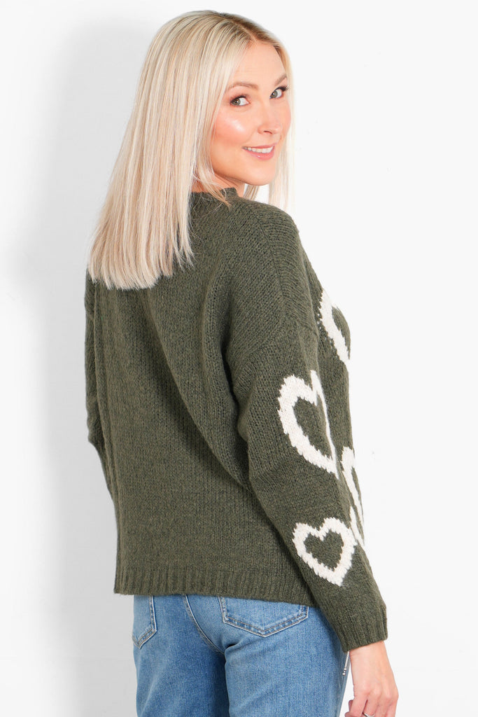 millie-wool-blend-jumper-khaki-cream-love-hearts-rear-view-plain
