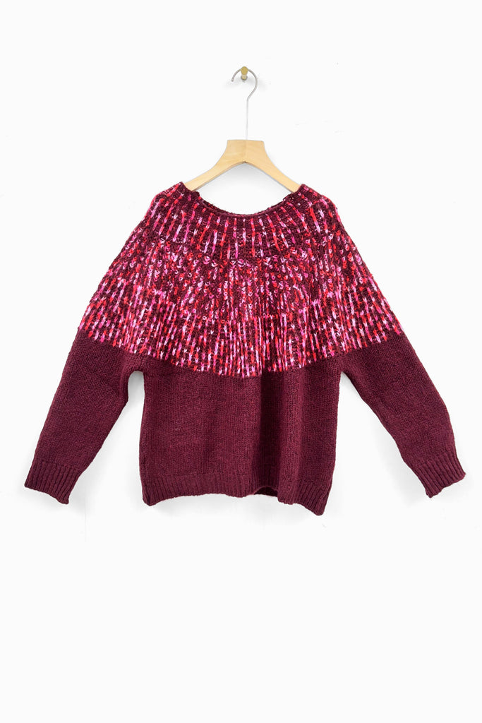 tilda-wool-blend-jumper-berry-pink-scandi-displayed-on-coat-hanger