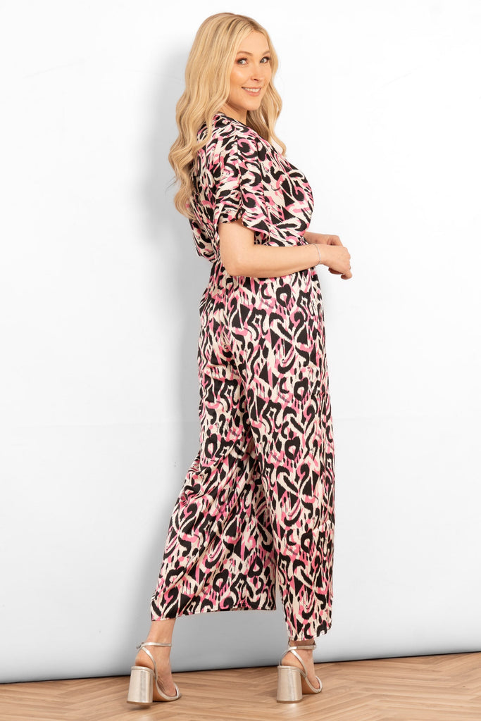 jilly-deep-v-jumpsuit-pink-abstract-ikat-rear-view-wide-leg