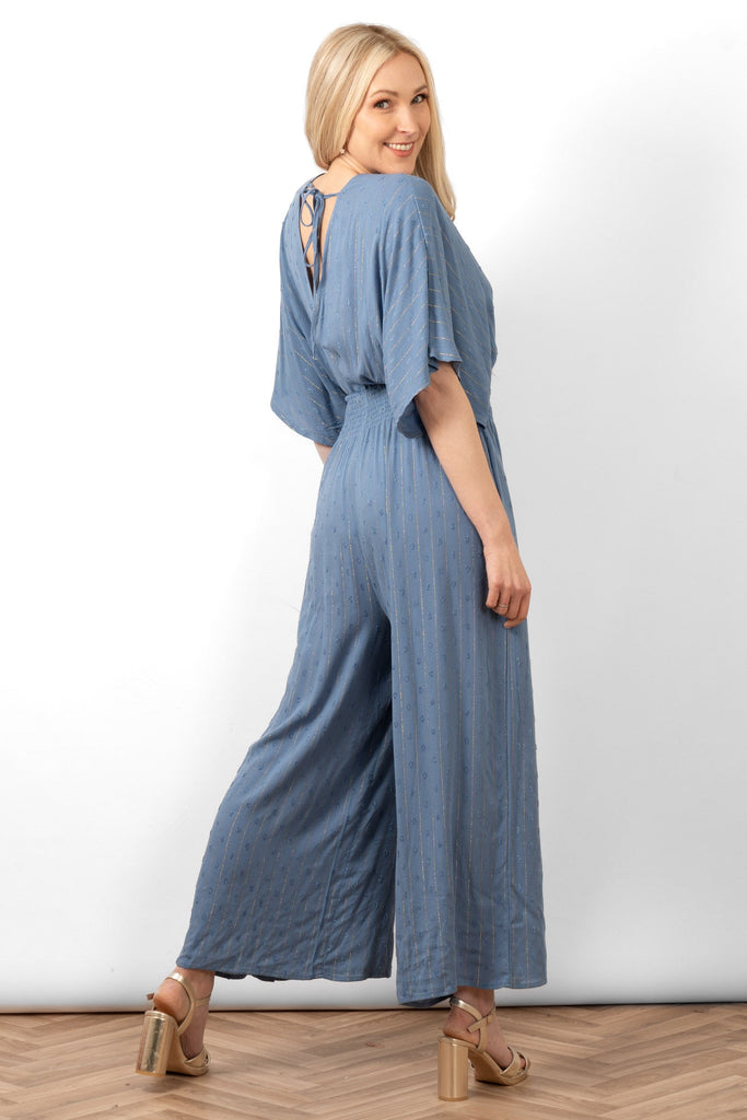 lyra-deep-v-neck-jumpsuit-denim-blue-metallic-stripe-rear-view-neck-tie