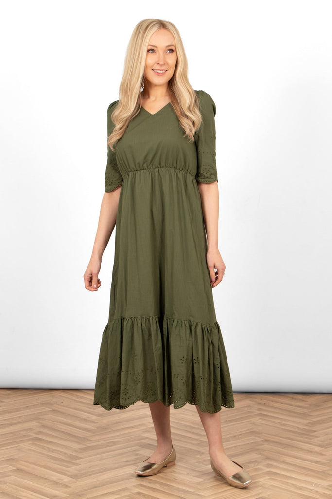 aurelia-cotton-fit-flare-midaxi-dress-khaki-broderie-anglaise-scalloped-hem-cut-out-floral-pattern