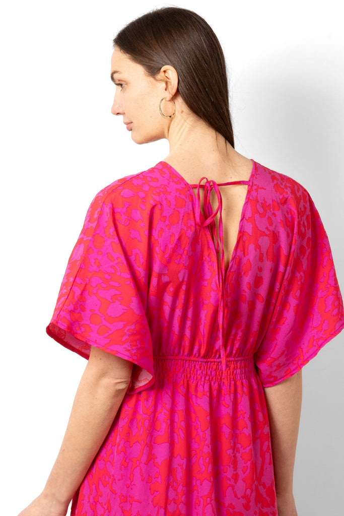 sienna-maxi-kaftan-dress-hot-pink-abstract-print-front-view-on-model