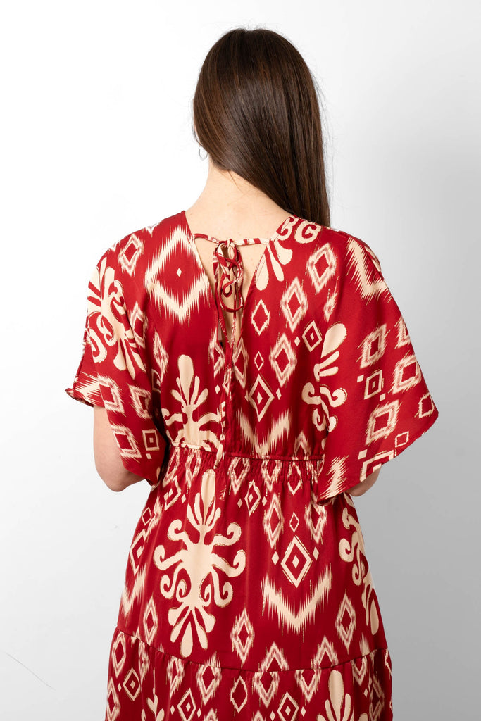 sienna-maxi-kaftan-dress-red-aztec-print-rear-neck-tie-fastening