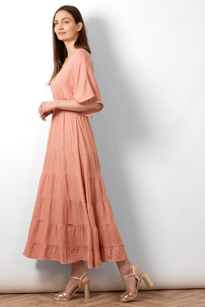 sienna-maxi-kaftan-dress-pink-gold-metallic-stripe-flowy-tiered-skirt