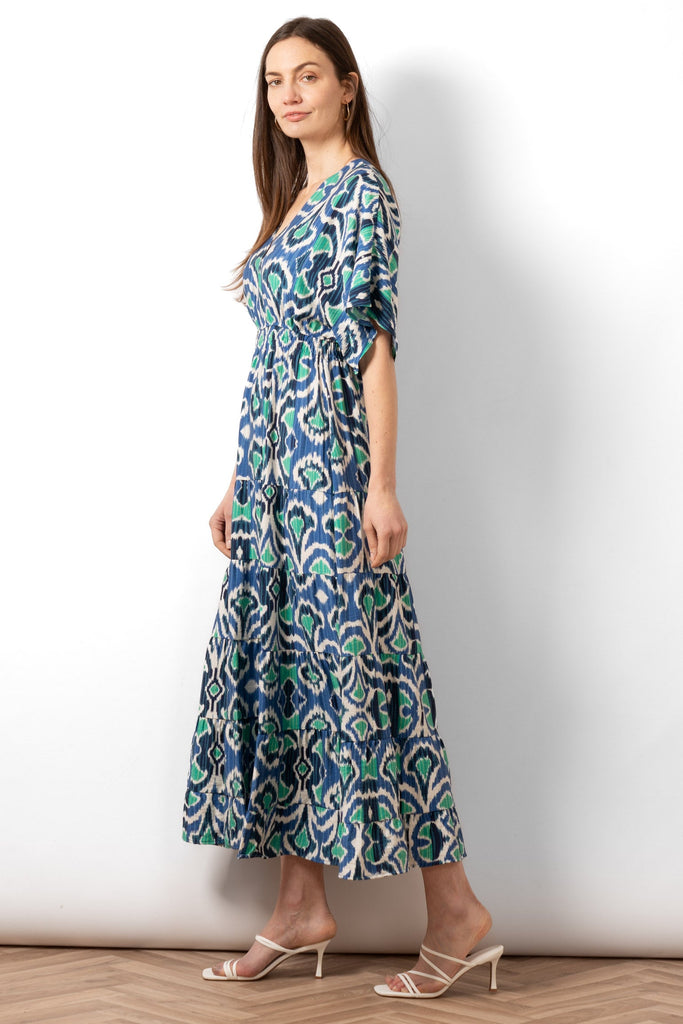 sienna-maxi-kaftan-dress-blue-ikat-print-tiered-loose-skirt