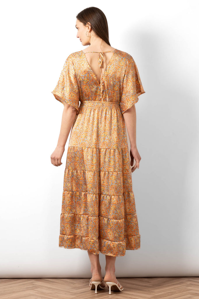 sienna-maxi-kaftan-dress-orange-paisley-print-rear-view-patterned