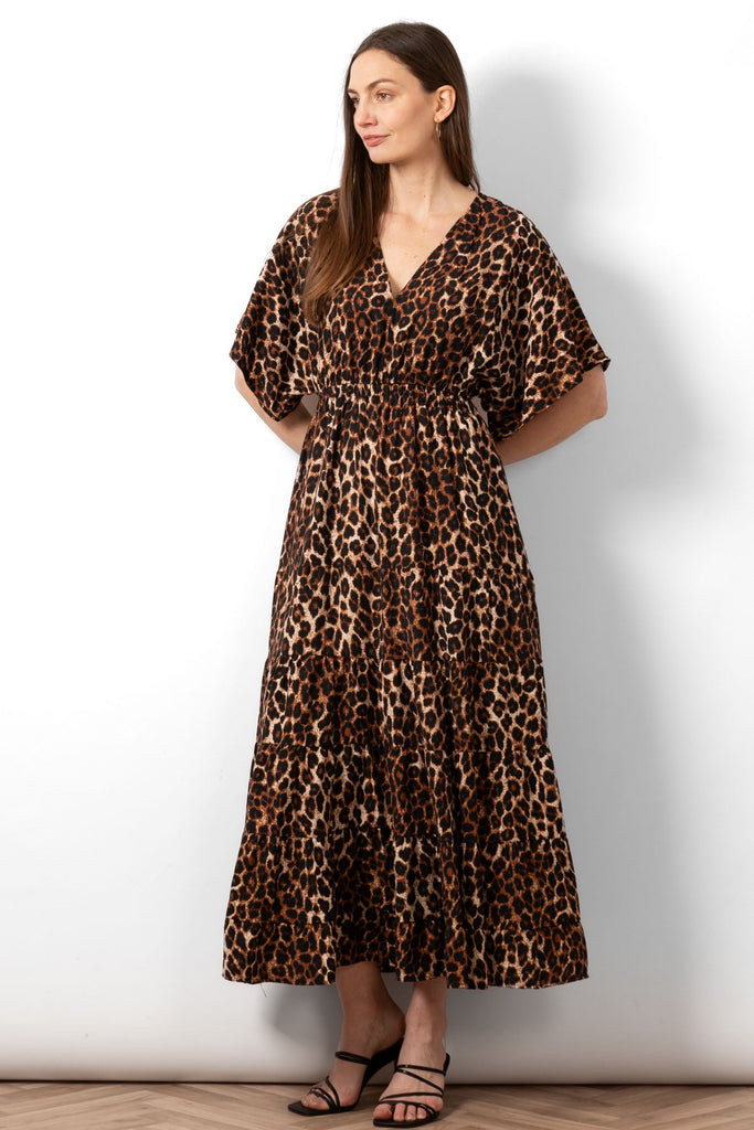 sienna-maxi-kaftan-dress-neutral-leopard-print-front-view-on-model